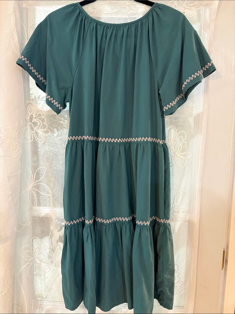 Beach Lunch Lounge Teal Tiered Dress Size Small Boho Cottagecore - Picture 5 of 9